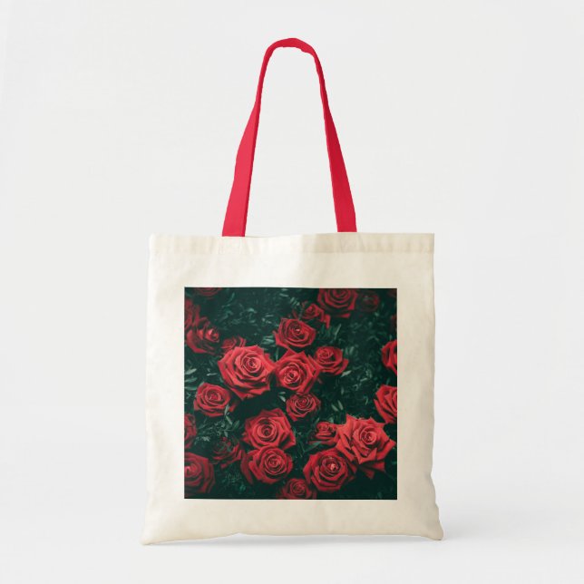 Moody Dark Red Roses Floral Pattern Background Tote Bag (Front)