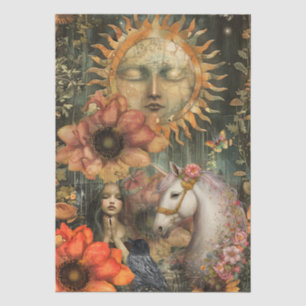 Moody Dark Rustic Fantasy Garden Girl Decoupage Tissue Paper
