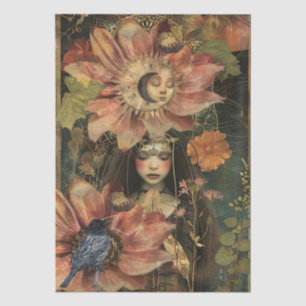 Moody Dark Rustic Fantasy Garden Girl Decoupage Tissue Paper