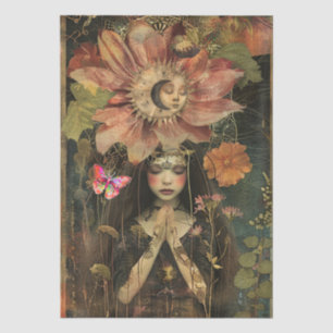 Moody Dark Rustic Fantasy Garden Girl Decoupage  Tissue Paper