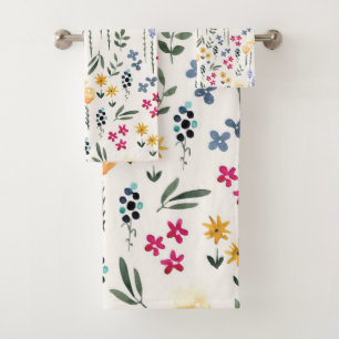Moody Dark Victorian Botanical Floral Pattern Bath Towel Set
