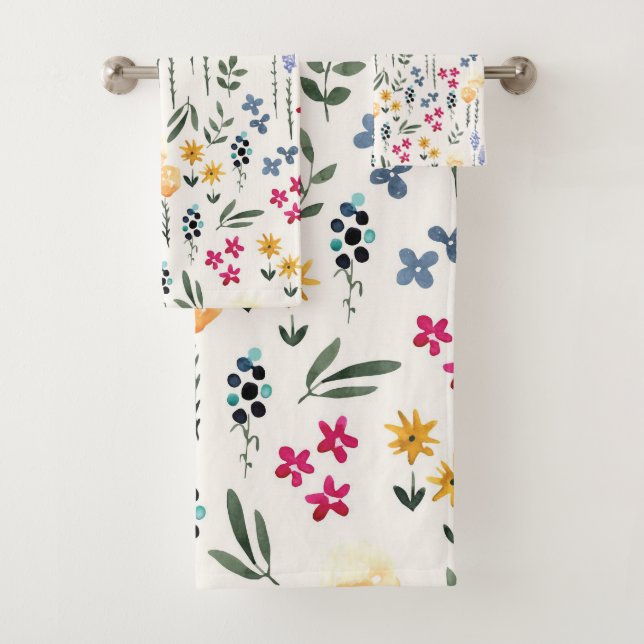 Moody Dark Victorian Botanical Floral Pattern Bath Towel Set (Insitu)