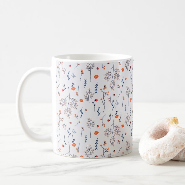 Moody Dark Victorian Botanical Floral Pattern Coffee Mug (With Donut)