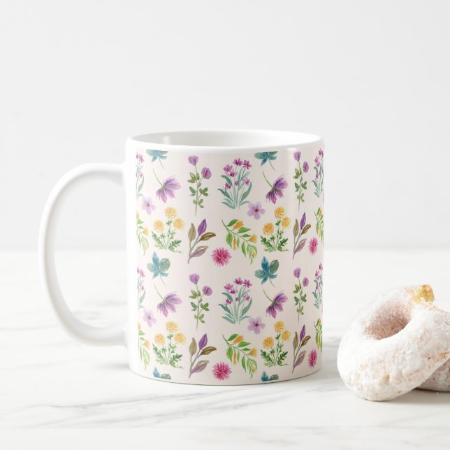 Moody Dark Victorian Botanical Floral Pattern Coffee Mug (With Donut)