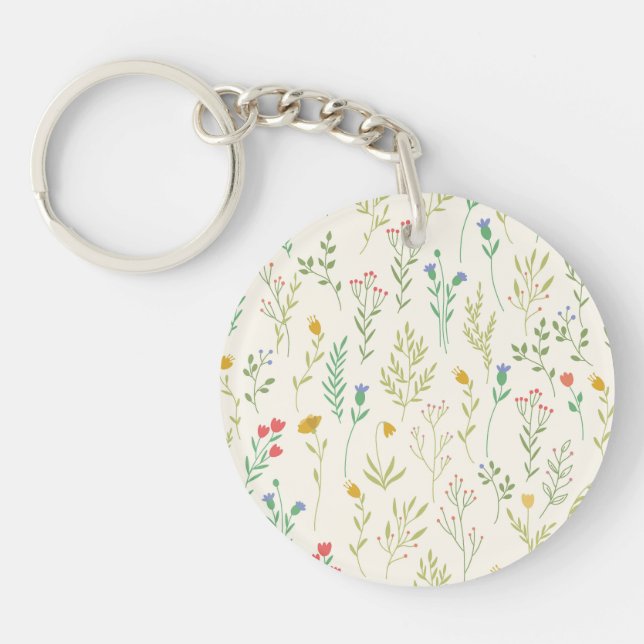 Moody Dark Victorian Botanical Floral Pattern Key Ring (Front)