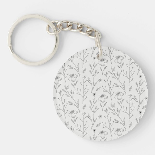 Moody Dark Victorian Botanical Floral Pattern Key Ring (Front)