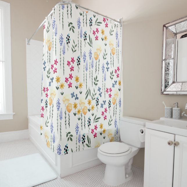 Moody Dark Victorian Botanical Floral Pattern Shower Curtain (In Situ)