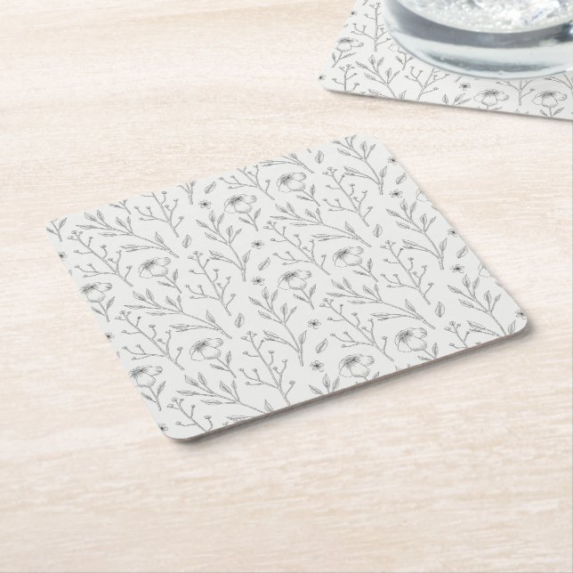 Moody Dark Victorian Botanical Floral Pattern Square Paper Coaster (Angled)