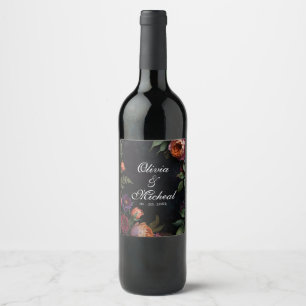 Moody dark vintage floral Bridal shower  Wine Label