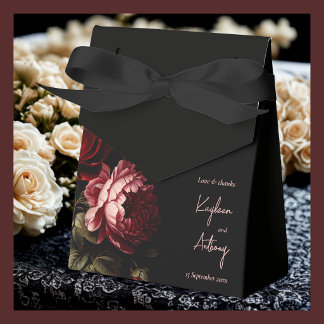 Moody dark vintage red flowers wedding favour box