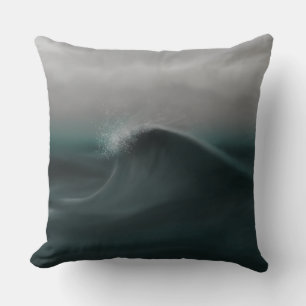 Moody deep green wave in storm cushion