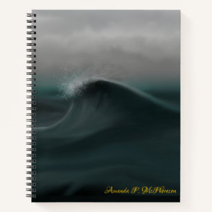 Moody deep green wave in storm notebook