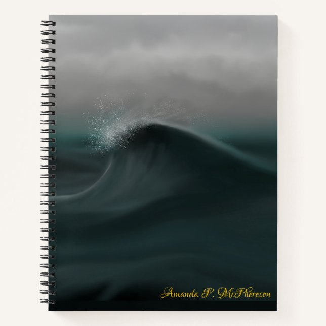 Moody deep green wave in storm notebook (Front)