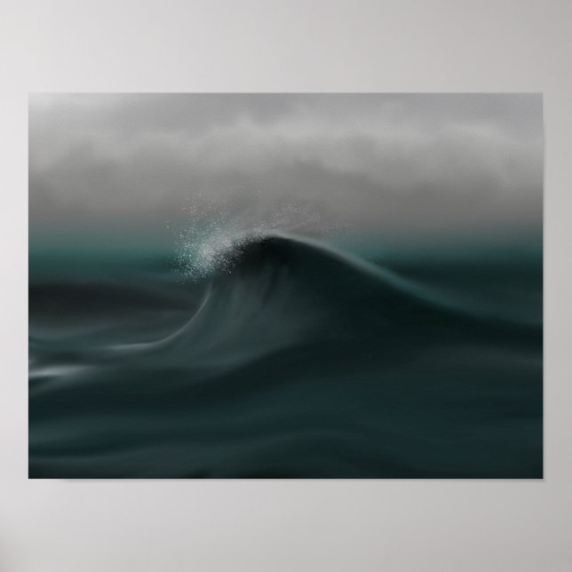 Moody deep green wave in storm poster (Front)