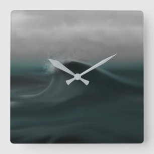 Moody deep green wave in storm square wall clock