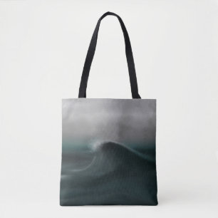Moody deep green wave in storm tote bag