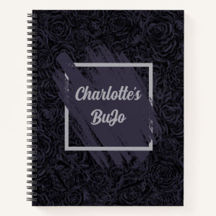Moody Deep Navy Blue Floral Pattern Notebook