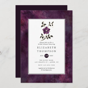 Moody Deep Plum Velvet Floral Bridal Shower Invitation