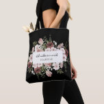 Moody Dusty Rose Floral Bridesmaid Tote Bag<br><div class="desc">Elegant bridesmaid tote bag featuring a watercolor floral arrangement with moody dusty rose and blush colours on a black background. The text is fully customisable.</div>