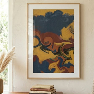 Moody Earth Tone Fluid Abstract Swirls Poster