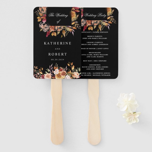 Moody Elegant Autumn Floral Hand Fan (Front and Back)