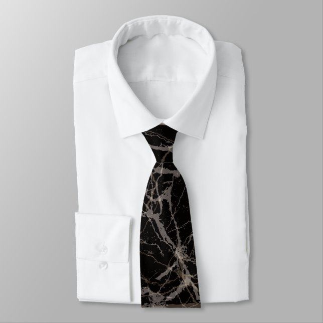 Moody Elegant Black Marble & Stone Texture  Tie (Tied)