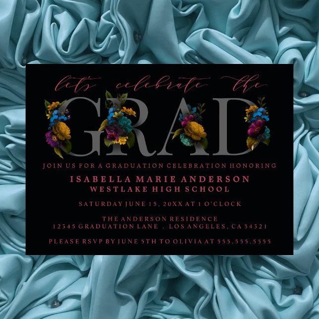 MOODY ELEGANT FLORAL GRADUATION PARTY INVITATION (Creator Uploaded)