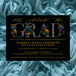 MOODY ELEGANT FLORAL GRADUATION PARTY INVITATION