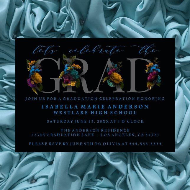 MOODY ELEGANT FLORAL GRADUATION PARTY INVITATION (Creator Uploaded)
