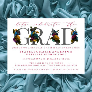MOODY ELEGANT FLORAL GRADUATION PARTY INVITATION