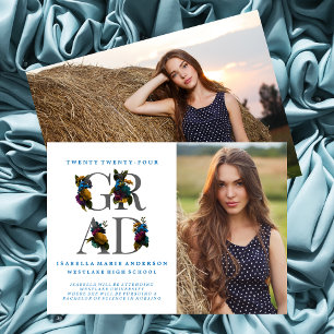 MOODY ELEGANT FLORAL PHOTO GRADUATION ANNOUNCEMENT