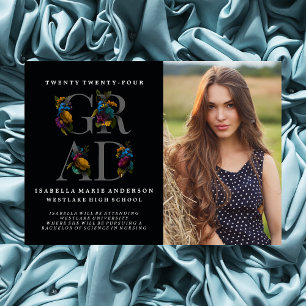 MOODY ELEGANT FLORAL PHOTO GRADUATION ANNOUNCEMENT