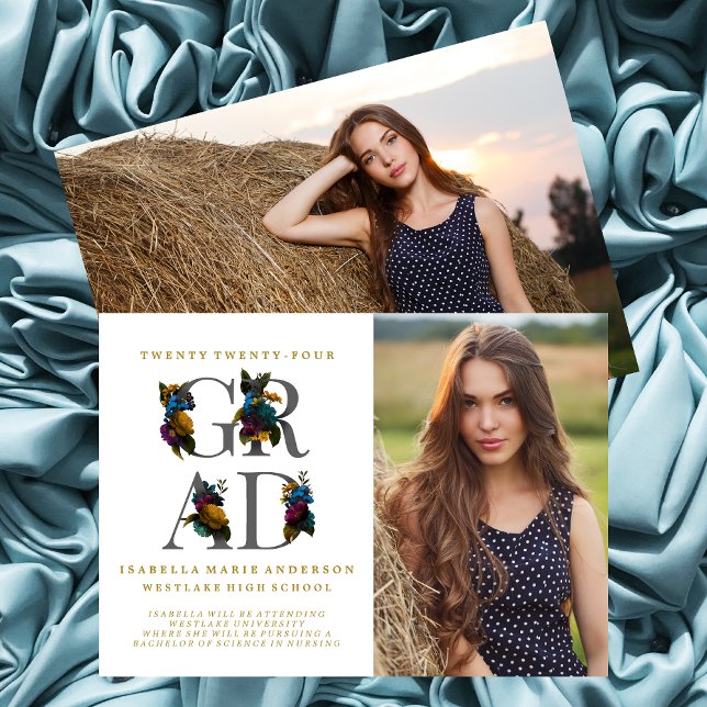 MOODY ELEGANT FLORAL PHOTO GRADUATION ANNOUNCEMENT (Creator Uploaded)