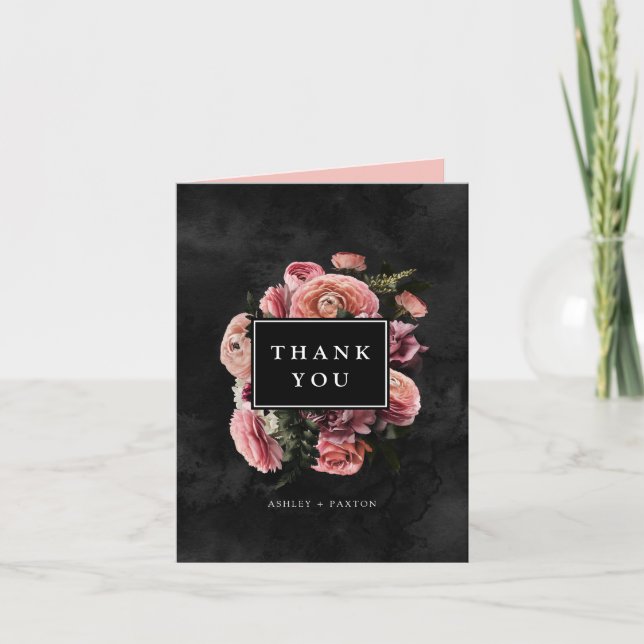 Moody Elegant Pink | Floral Bouquet | Thank You Card (Front)