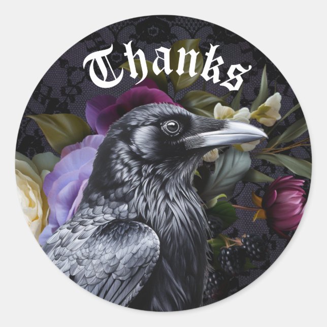 Moody Elegant Purple | Floral Bouquet With Raven Classic Round Sticker (Front)