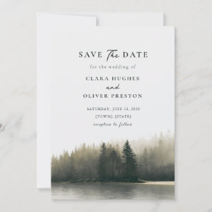 Moody Evergreen Pacific Coast Shoreline Wedding Save The Date