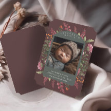 Moody Fall Floral Border Baby Birth Announcement