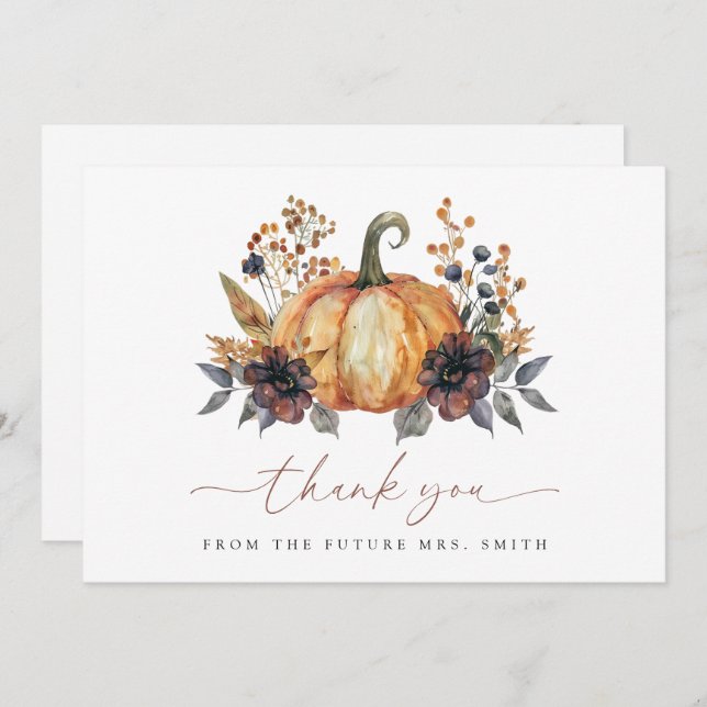 Moody Fall Floral Bridal Shower Thank You Card (Front/Back)