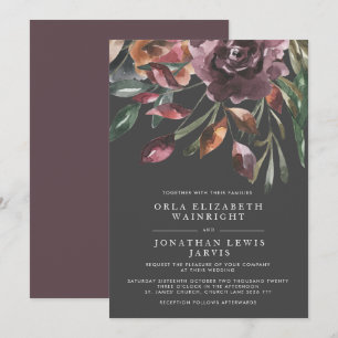Moody Fall Floral Burst Purple Wedding Invitation