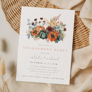 Moody Fall Floral Pumpkin Engagement Party Invitation