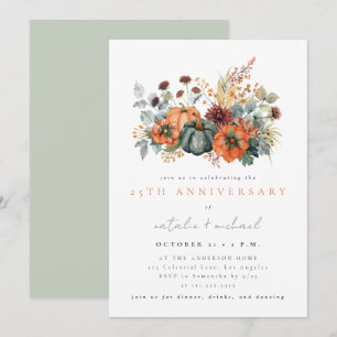 Moody Fall Floral Pumpkin Wedding Anniversary Invitation