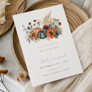 Moody Fall Floral Pumpkin Wedding Save The Date