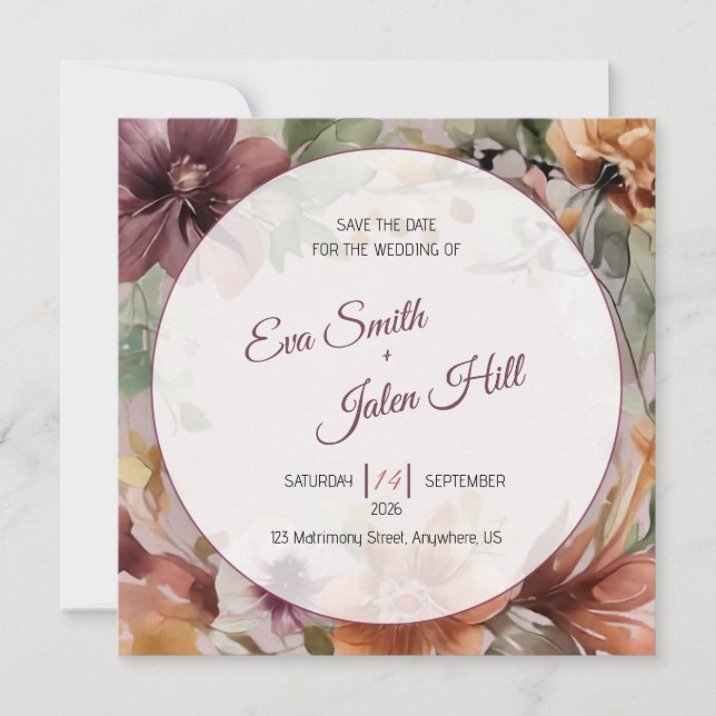 Moody Fall Floral Save the Date Card (Front)