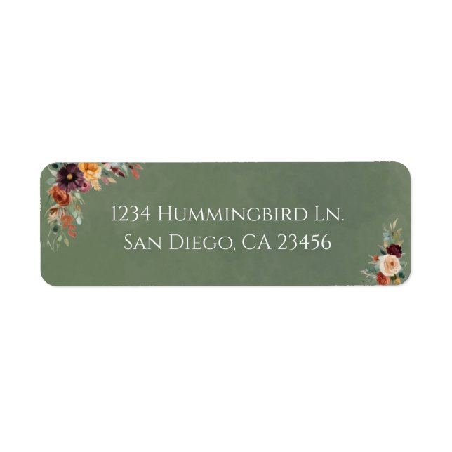 Moody Fall Floral Wedding Return Address Label (Front)