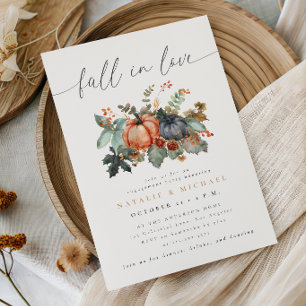 Moody Fall in Love Floral Pumpkin Engagement Party Invitation