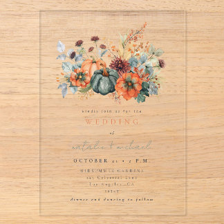 Moody Fall in Love Floral Pumpkin Wedding Acrylic Invitations