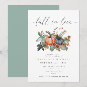 Moody Fall in Love Floral Pumpkin Wedding Invitation
