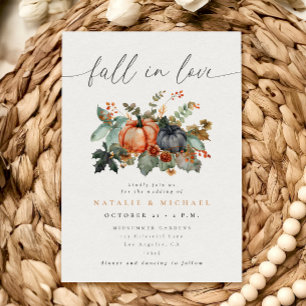 Moody Fall in Love Floral Pumpkin Wedding Invitation