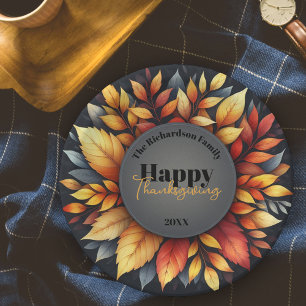 Moody Fall Leaves Family Thanksgiving Dinner Paper Plate
