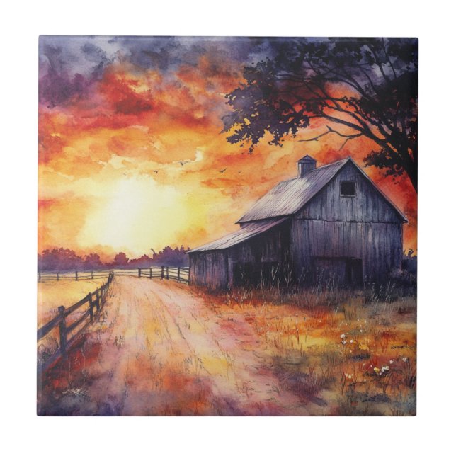 Moody Farm Sunset Ceramic Tile (Front)